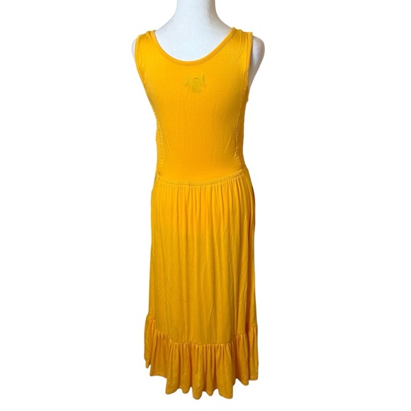 J Jason Wu Solid Knit Ruffle Midi Dress Golden Yellow XS Stretch Autumn Tiered - Picture 7 of 12